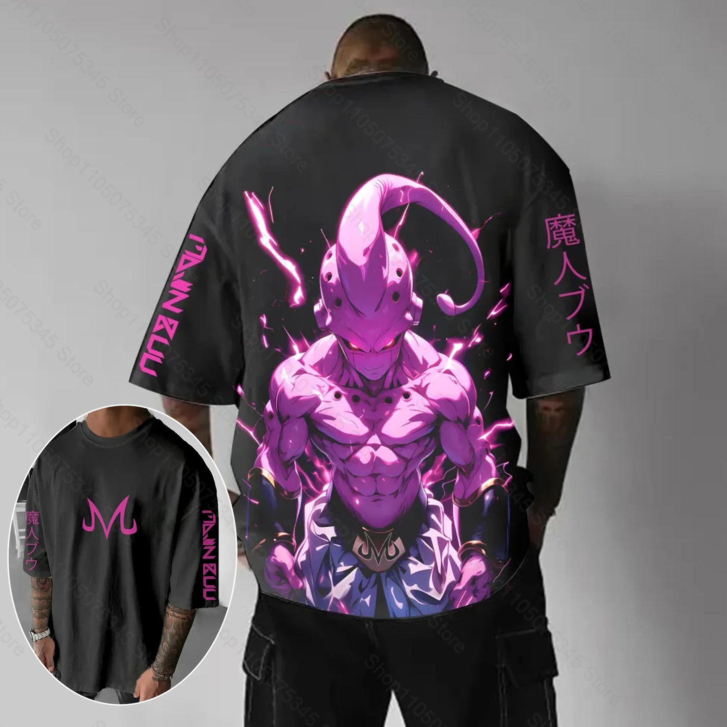 2026 Summer Dragon Ball Oversized T-shirt High Quality 100% Cotton Kid Goku with Power Pole Line Art Print UnisexCasual Y2K