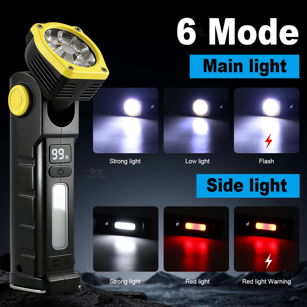 8LED High Power Flashlight LED Work Light Rechargeable Head Folds Magnetic Suction 18650 Battery For Mechanical Workshop Lantern