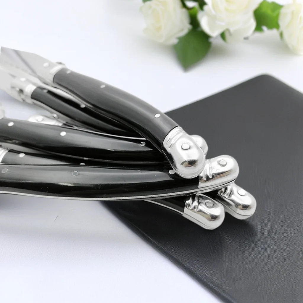 9'' Laguiole Steak Knives Set Serrated Triple Rivet Ergonomic Handle Stainless Steel Black Steel Dinner Table Knife 1/4/6/8 Pcs