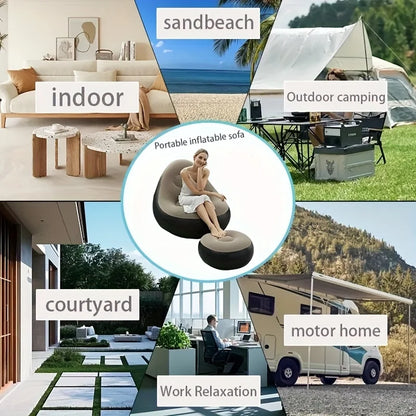 Quick Easy InflationInflatable Lounge Chair with Footrest Portable Flocked Air Sofa with Pump for Indoor Outdoor Relaxation