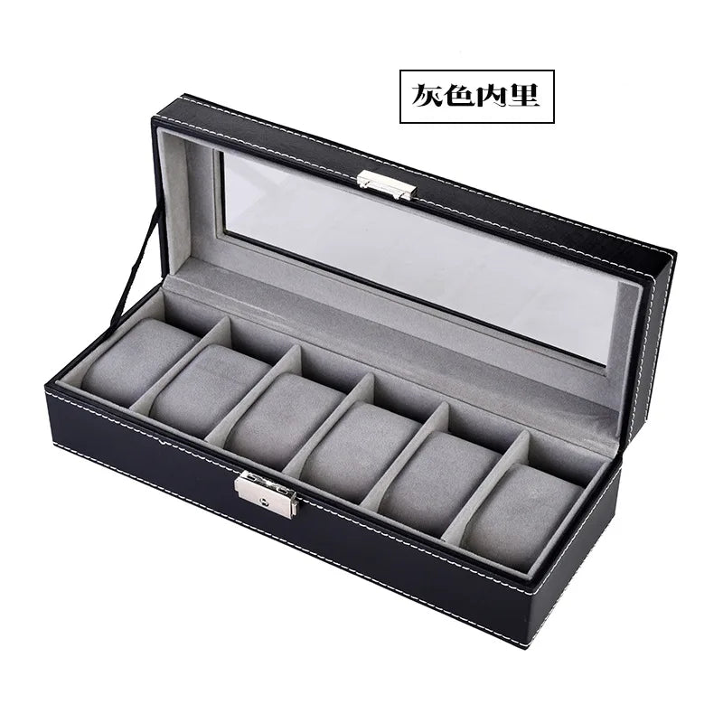 6/10/12Slots Gray Watch Boxes Watch Case with Large Glass Lid, Removable Watch Pillows, Watch Box Organizer, Gift for Loved Ones