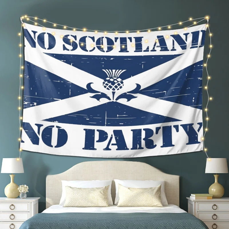 VIKAMA “No Scotland, No Party” Tapestry, Wall Hanging Featuring the Scottish St. Andrew’s Cross and Thistle Motif, Home Decor