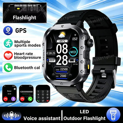 Outdoor Military Smartwatches Bluetooth Call Men 2.01" Blood Oxygen Monitor 5ATM Waterproof GPS Tracking Sports Smart Watch HW12