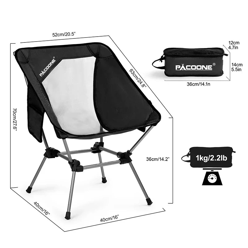 PACOONE Travel Ultralight Folding Chair Detachable Portable Moon Chair Outdoor Camping Fishing Chair Beach Hiking Picnic Seat