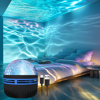 Galaxy Starry Projector LED Night Light Remote Control RGB Water Wave 7 Modes USB Plug-in Galaxy Lamp Bedroom Party Bar Decor