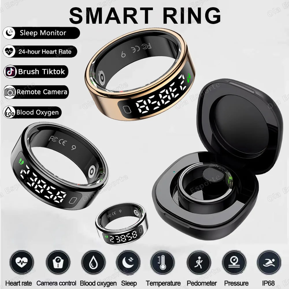 New R11 Smart Ring Men Women LED Display Screen Heart Rate Blood Oxygen Monitoring Waterproof Multi Sports Modes Smartrings 2025
