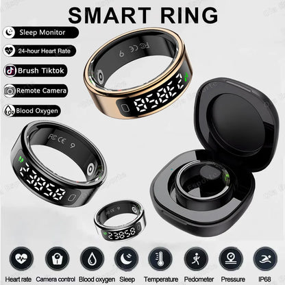 New R11 Smart Ring Men Women LED Display Screen Heart Rate Blood Oxygen Monitoring Waterproof Multi Sports Modes Smartrings 2025