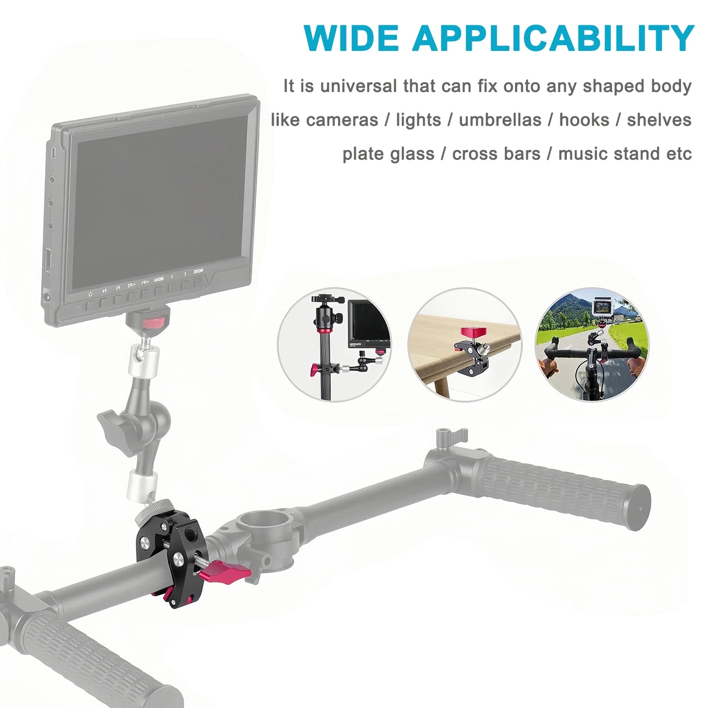 Lanxire Camera Mount Clamp Clip Clamp with 1/4" and 3/8" Threaded Holes, Super Clamp Crab Clamp for Cameras, Monitor, Tripods