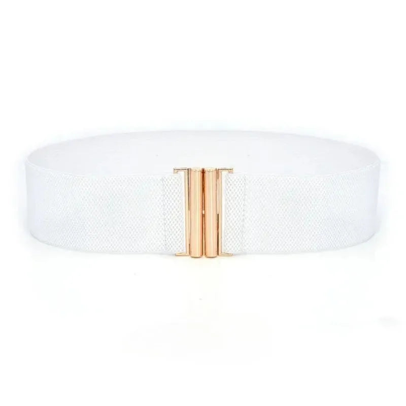 Fashion Women's Ladies Gold Buckle Wide Stretch Elastic Corset Waist Belt Waistband Dress Decoration Belt