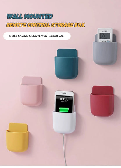 Wall Mounted Storage Box Phone Charger Holder Stand Rack for Remote Control Air Conditioner TV - Mobile Plug Organizer Case