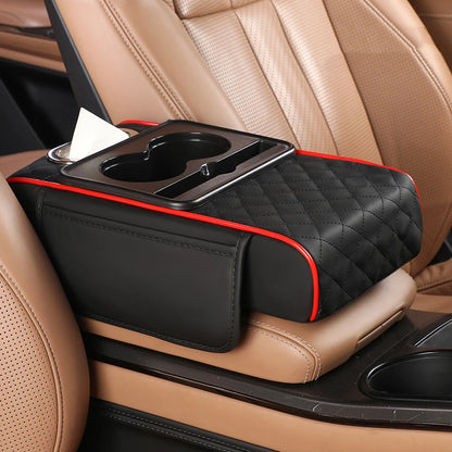Car Armrest Box Multifunctional Thicken Height Pad Arm Rest Cushion with Pocket Tissue Cup Holder PU Elbow Support Height Pad
