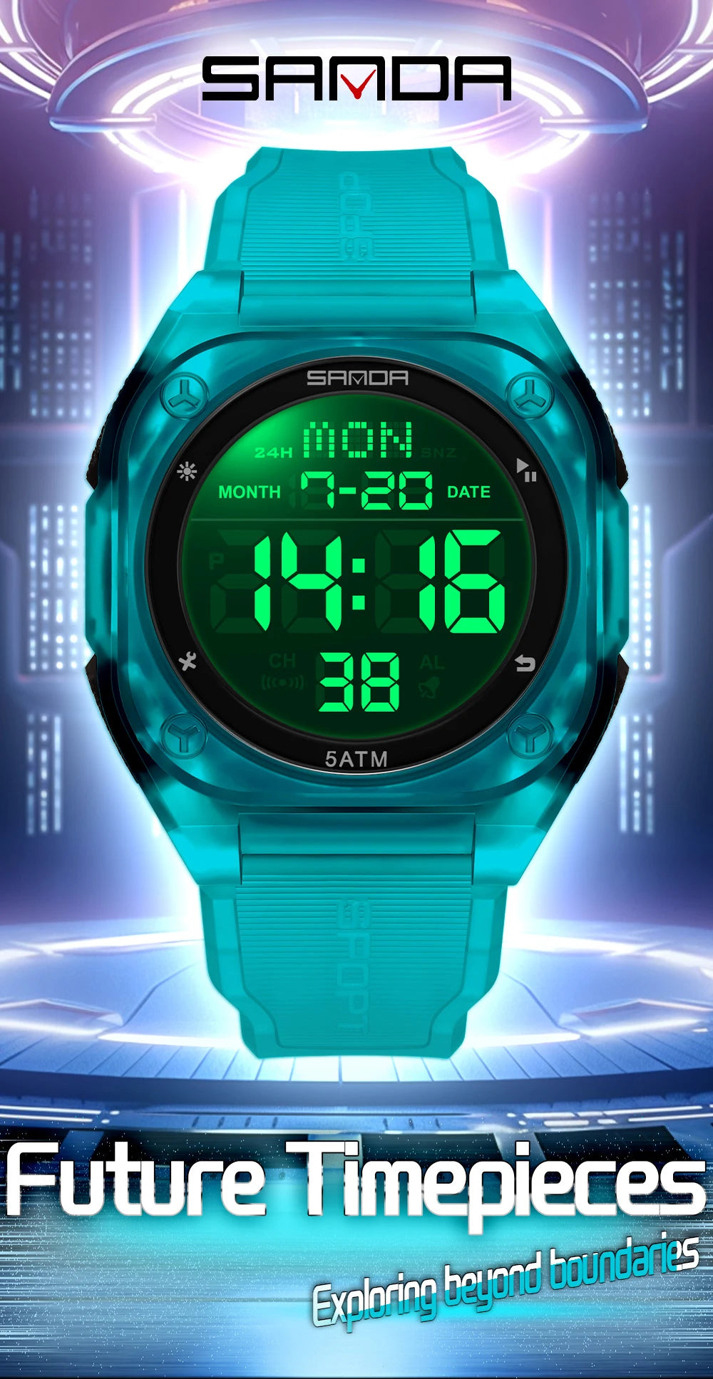 SANDA Digital Watch Multi-function Alarm Clock Luminous Waterproof Silicone Wristwatch Casual Students Electronic Watches