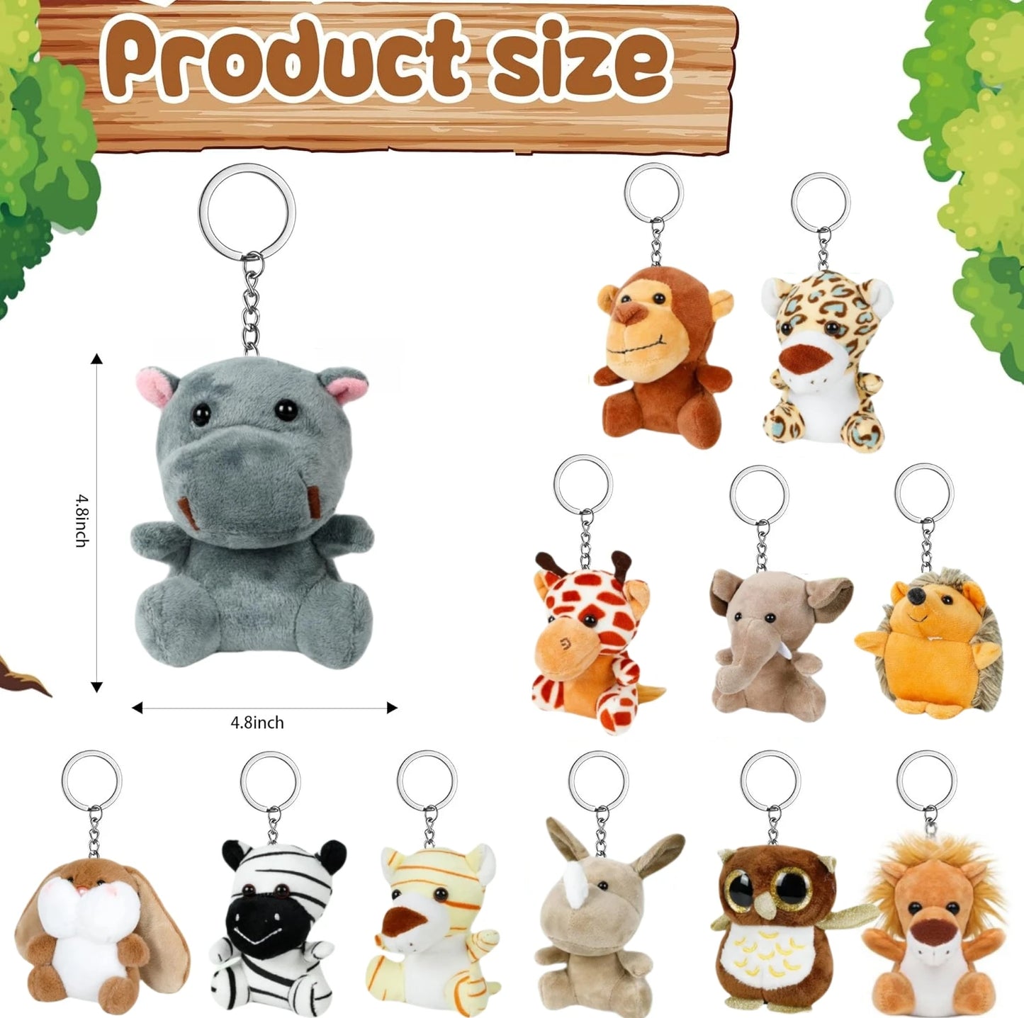 12-36 PCS Small Safari Stuffed Animals Bulk 12cm Jungle Animal Mini Plush Toys for Classroom Prizes Party Favors Birthday Gifts
