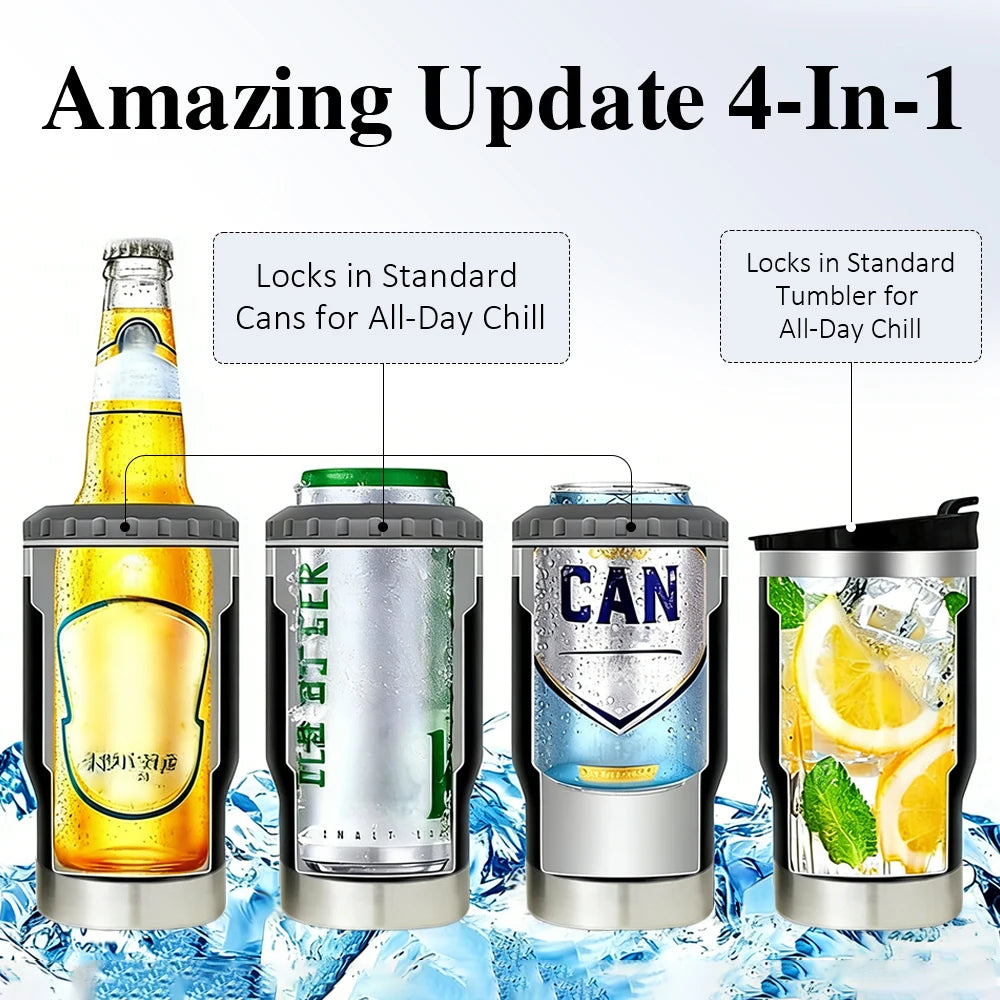 Funny Beer Quotes Vacuum Flasks 4-in-1 Stainless Steel Can Cooler Insulated Beer Soda Coffee Holder Dual Lids Fits 12oz