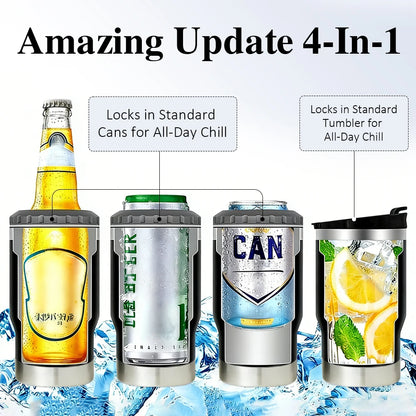 Mama Needs a Drink Leopard Vacuum Flasks 4-in-1 Stainless Steel Can Cooler Insulated Beer Soda Coffee Holder Dual Lids Fits 12oz