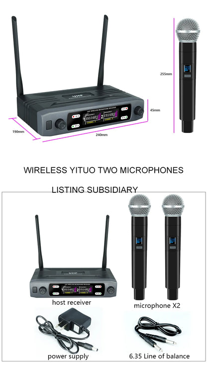 Wireless Microphone Handheld Dual Channels UHF Fixed Frequency Dynamic Mic For Karaoke Wedding Party Band Church Show