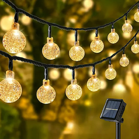Waterproof Solar Crystal Ball String Lights 20/30/50/100 LEDs 8 Modes for Outdoor Garden Wedding Christmas Party Decoration