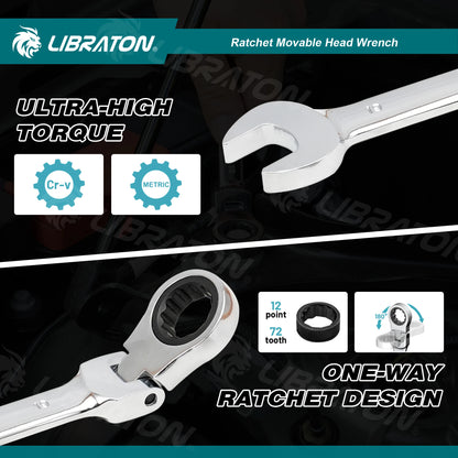LIBRATON1pc Ratchet Wrench 6mm-19mm, Ratcheting Flexible Head Wrench Set, Reversible Spanner Hand Tool, 72-Tooth Allen Wrench