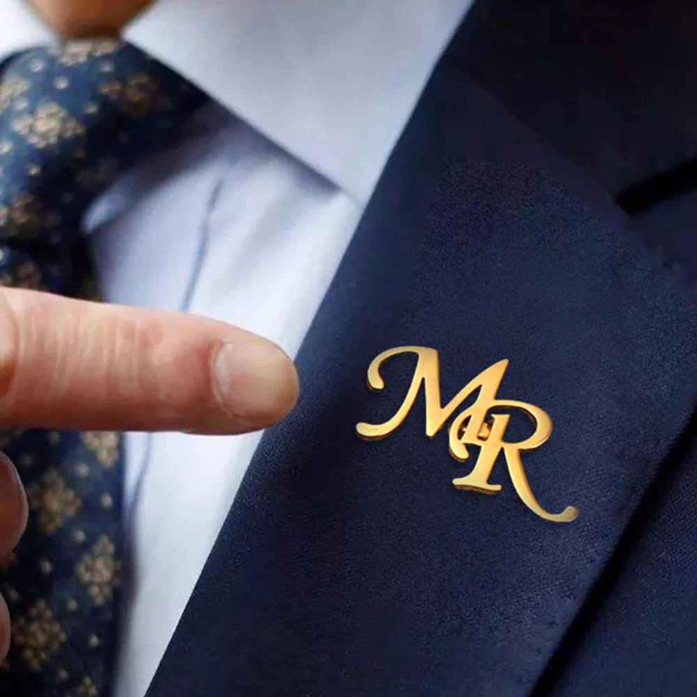 My Shape Custom Initials Brooch for Men's Suit for Casual Sweater Coat Personalized Letters Pins Badge Nameplate Brooch Jewelry