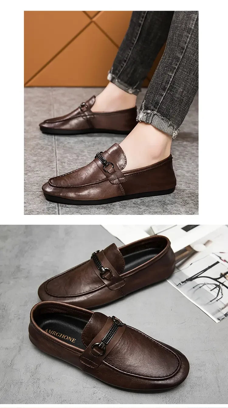 Breathable men's casual shoes in spring and summer leisure trend retro horse-bit buckle bean shoes fashion set foot pedal.