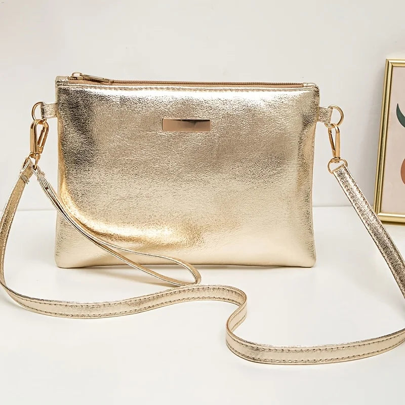 A Stylish And Minimalist Golden Sequined Crossbody Bag, Perfect As a High-End Solid Color Makeup Pouch