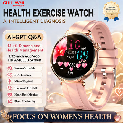 2026 New Women's Health Care Smartwatch ECG Blood Pressure Uric Acid Blood Lipids Sports IP68K Bluetooth call Fashion Smartwatch