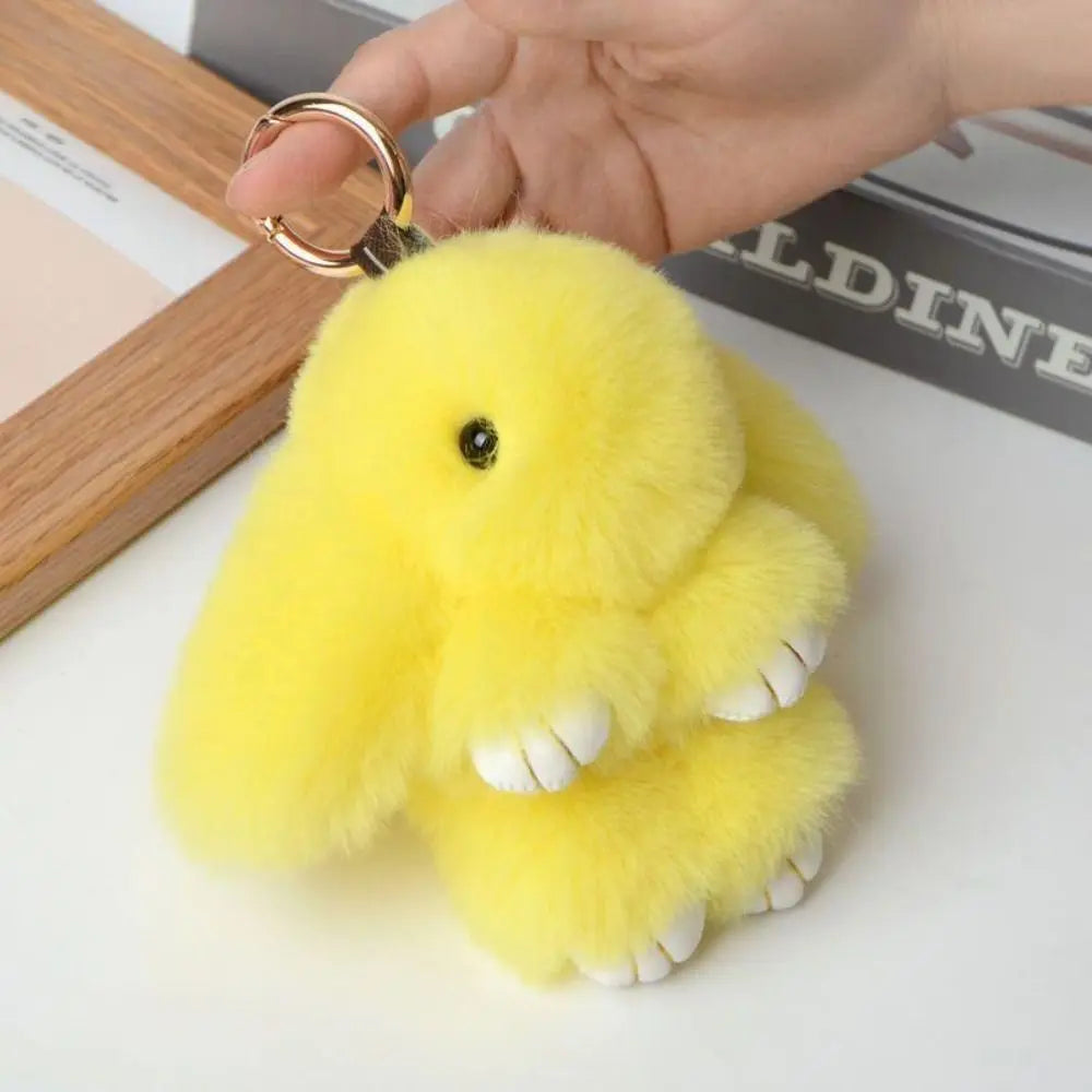 Fluffy Bunny Keychain - Plush Play Dead Rabbit Doll with Bow, Cute Animal Keychain Toy for Kids Girls, Soft Furry Gift