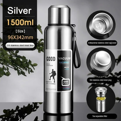 Large Capacity Cold & Hot Thermos Tumbler, Stainless Steel Insulated Water Bottle, Tea Coffee Flask Pot Travel Mug