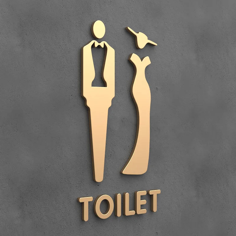 Matte Black Gold Toilet Sign Plate Acrylic 3D Wash Room Door Wall Label Sticker Wc BathRoom Signage Board Art Hotel Home Decor