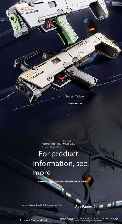 New FMG9 Folding Submachine Water Gun With Manual Continuous Firing Ultra Long Range Large Capacity  Water Play Toys Water Gun ﻿