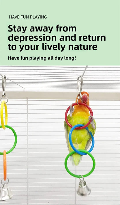 Parrot Swing Toy Bird Cage Toys with Bell Sound Colorful Climbing Ring for Lovebirds Color Ring Grinder Nibble Bird Toy Cage