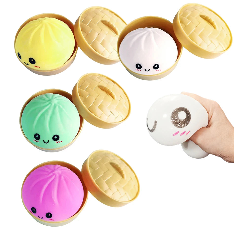 Squishy Dumpling Toy Crystal Steamer Bun Food Shape Squeeze Stress Relief Fidget Toy Desktop Ornament Gift