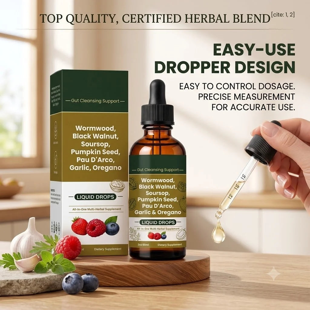 Wormwood Black Walnut Herbal Liquid Drops Gut Cleansing Supplement Aid Digestion Relieve Bloating Support Intestinal Health