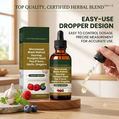 Wormwood Black Walnut Herbal Liquid Drops Gut Cleansing Supplement Aid Digestion Relieve Bloating Support Intestinal Health