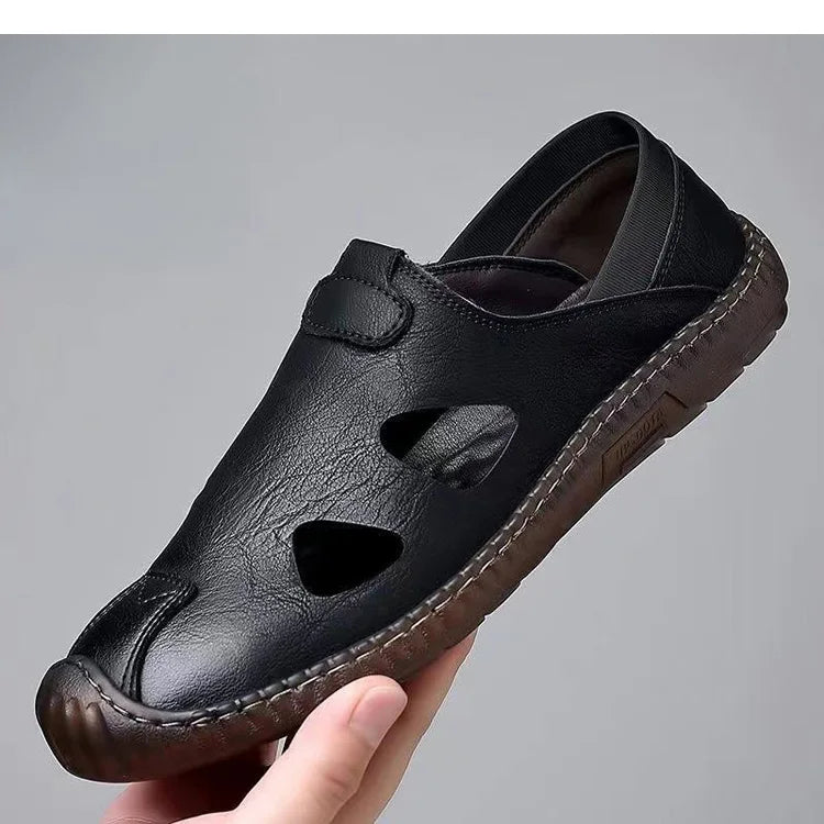 Men's Comfortable Soft-Soled Slip-On Sandals Breathable Hollow-Out Anti-Slip Wear-Resistant Business Casual Loafers-8222