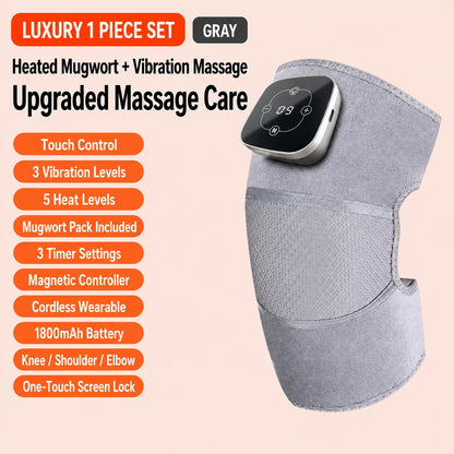 Cordless Heated Knee Massager, 5 Heat Levels 3 Vibration Levels, Magnetic Controller, Mugwort Wrap for Knee Shoulder Elbow Brace