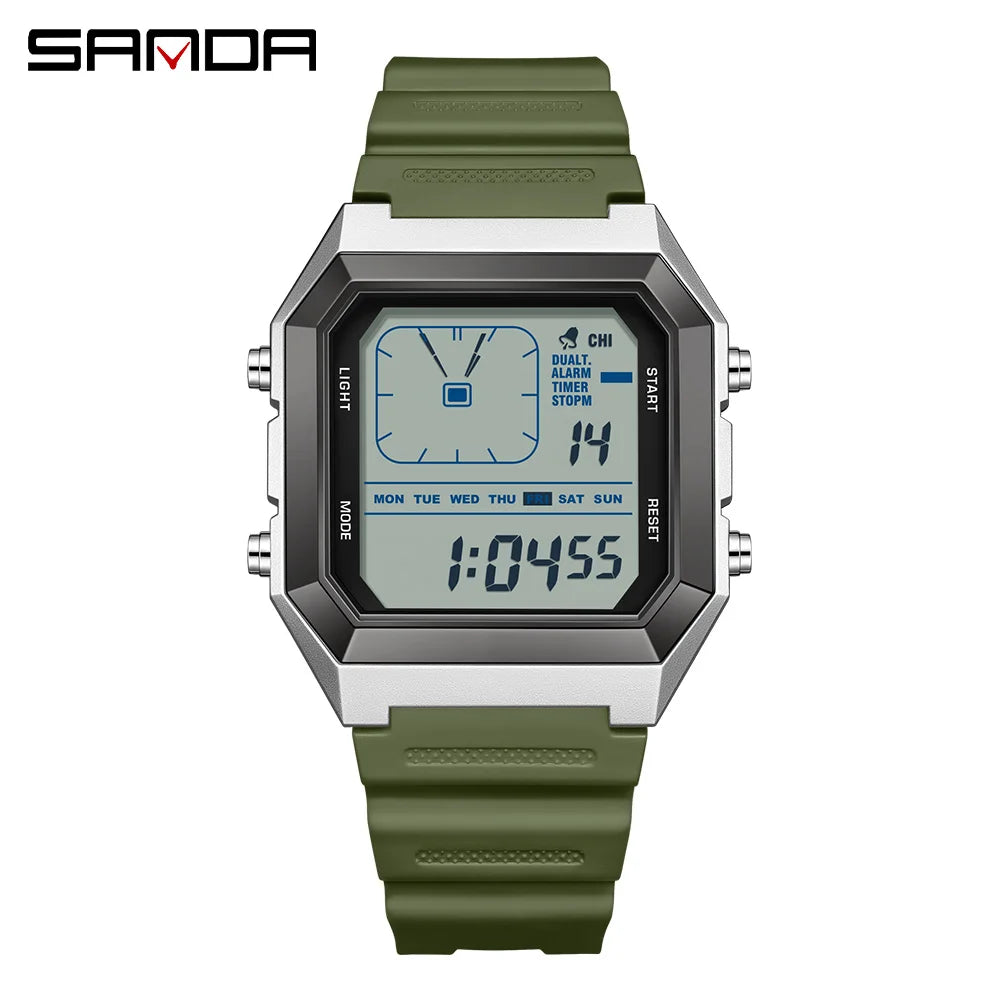 SANDA 6307 Casual Men's LED Electronic Watch Waterproof Sports Alarm Clock Multi functional Student Fashion Electronic Watch