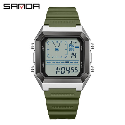 SANDA 6307 Casual Men's LED Electronic Watch Waterproof Sports Alarm Clock Multi functional Student Fashion Electronic Watch