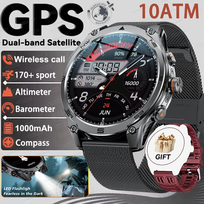 2026 New Military grade GPS Smart Watch Built-in Dual-band AGPS path 10ATM Waterproof Compass 1000mAh 170+Sports Smart Watch men