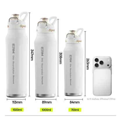 1L Stainless Steel Thermos Bottle, Iced & Heat Insulated Cup, Hiking Cycling Fitness Vacuum Flask with Handle