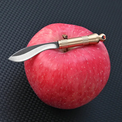 Portable Mini Knife Brass Wood Unboxing Hollow Blade EDC Fixed Blade Leather Cover Cutter Outdoor Surivival Tools Gift