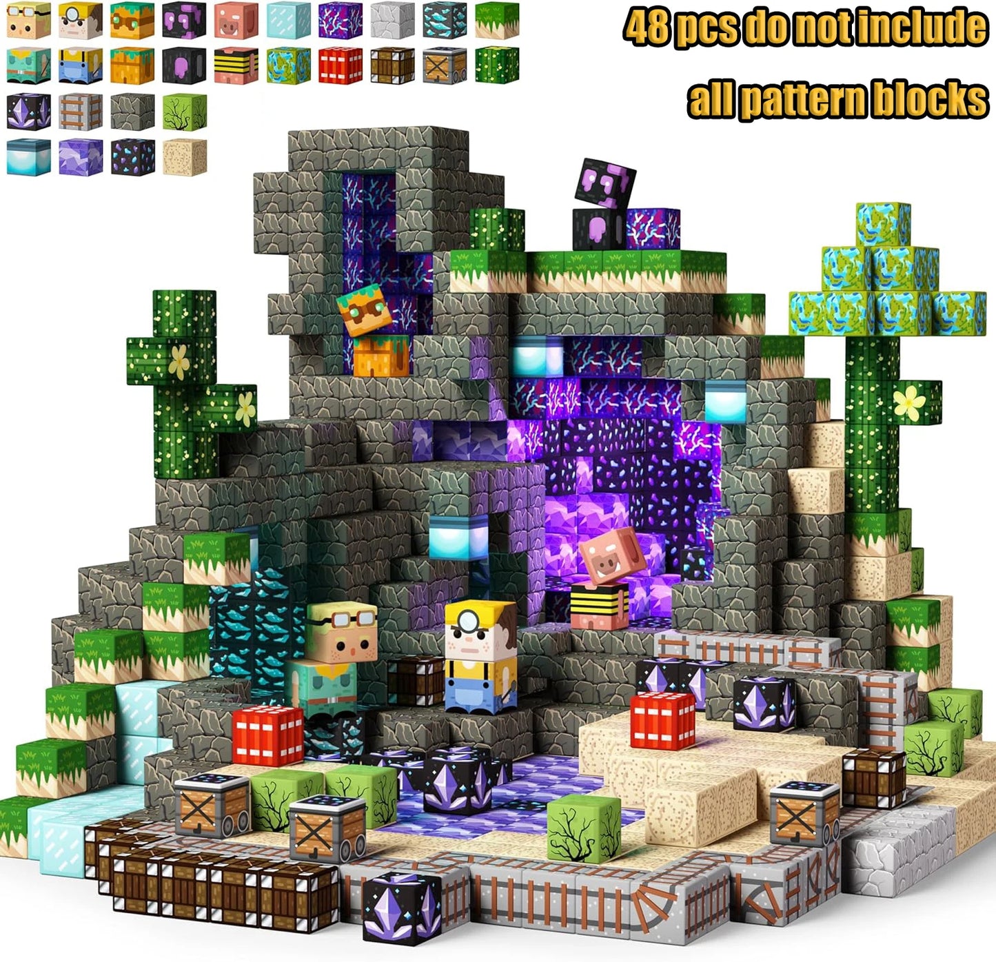 Magnetic Building Blocks Mine World Magnetic Forest Ender Lava  Construction Brick Cube STEM Toy Set Gift for Boy Girl Children