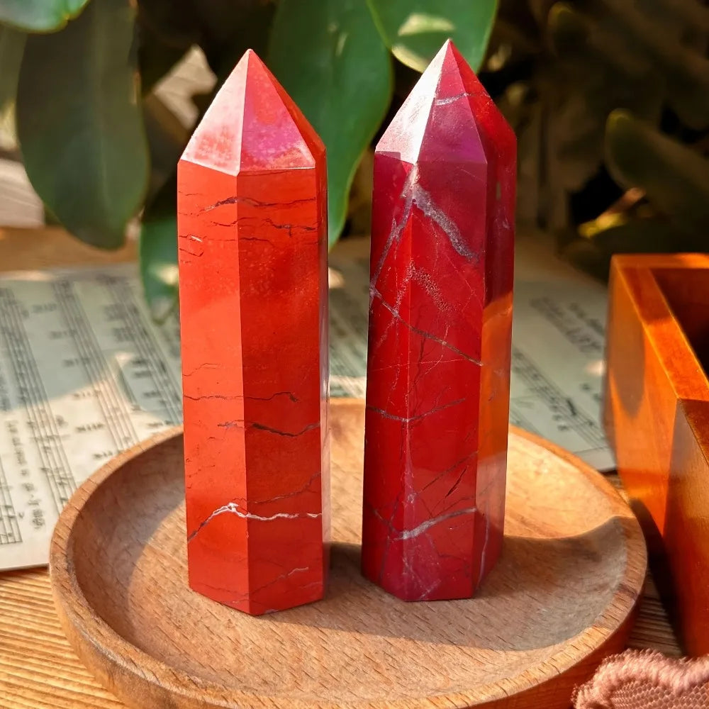 1pc Red Jasper Crystal Obelisk Standable Pointed Wand Hexagonal Tower Design Vibrant Home Decor & Mineral Specimen Perfect Gift