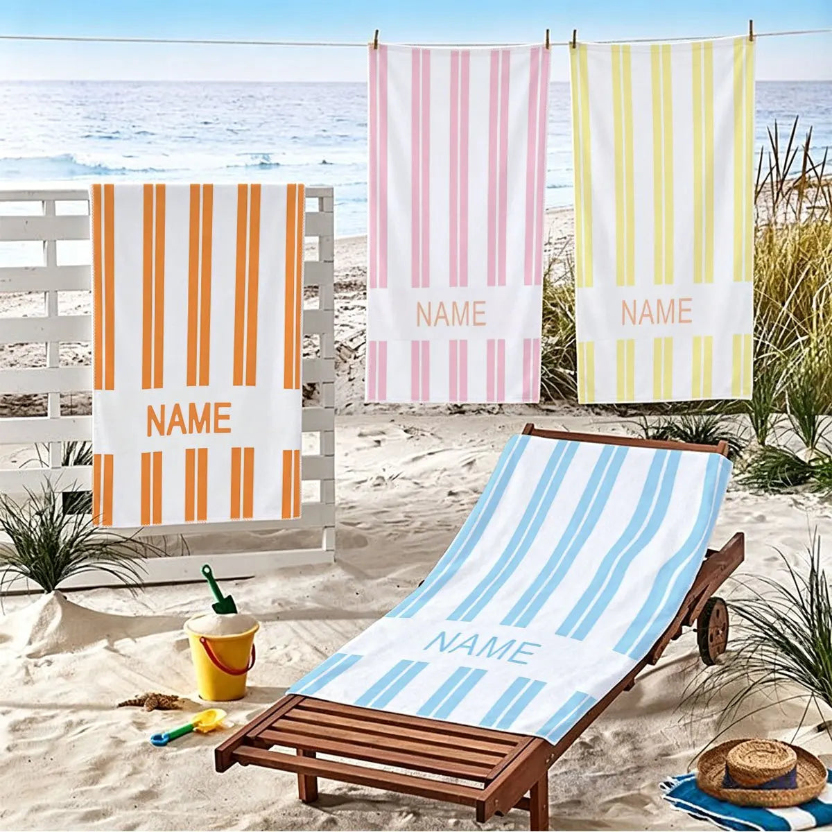 Personalized Striped Beach Towel Custom Name/Logo Oversized Microfiber Towel Summer Party Gift for Beach Swimming Bath Sports