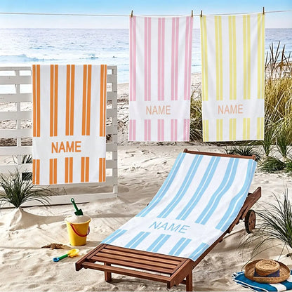 Personalized Striped Beach Towel Custom Name/Logo Oversized Microfiber Towel Summer Party Gift for Beach Swimming Bath Sports