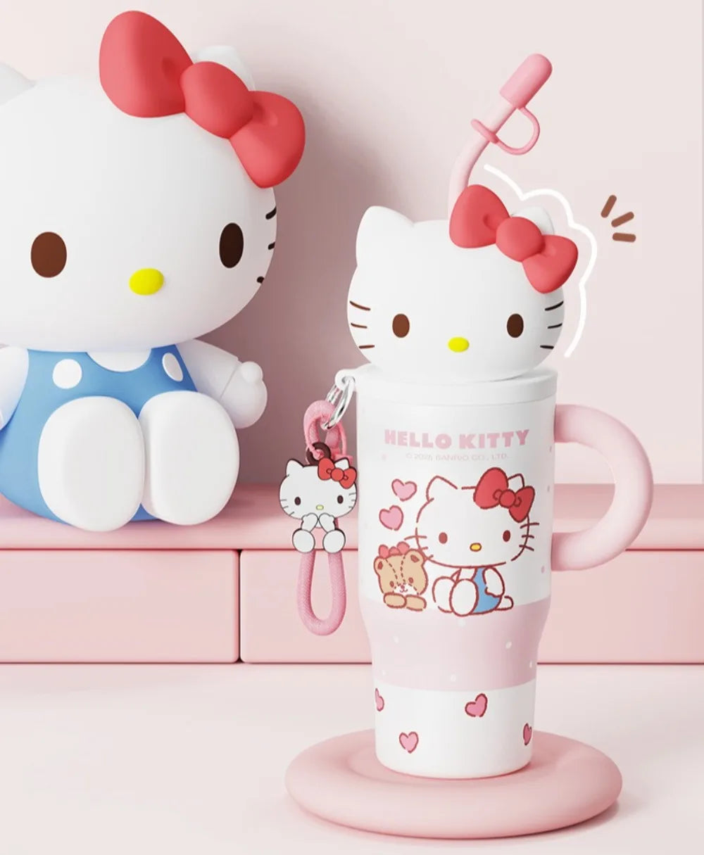 X&W 580ML Sanrio Series Thermos 316 Stainless Steel Doll Head Design Straw Insulated Cup Hello Kitty Kuromi Water Bottle Cutecup