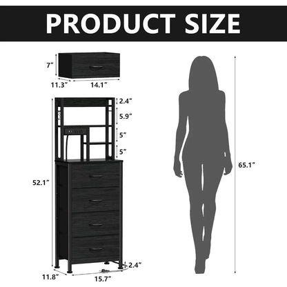 Set of 2 Tall Nightstands With Charging Station & USB Ports, 4 Fabric Drawers & LED Lights, Custom