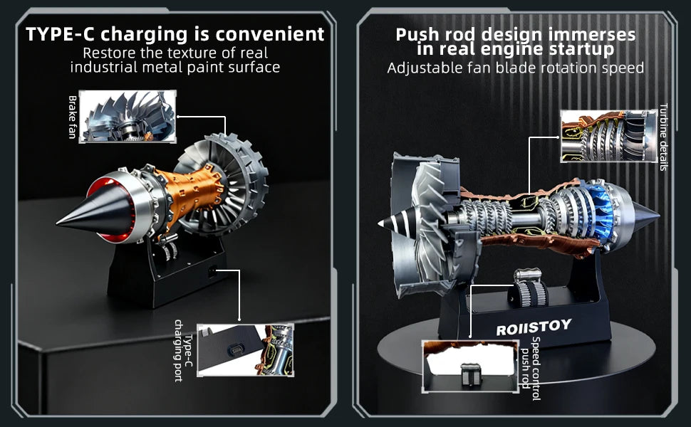 Super Turbofan Engine Model Brushless Motor Function Fan Electric High Performance Power Turbine Cool Boutique Toy Gi