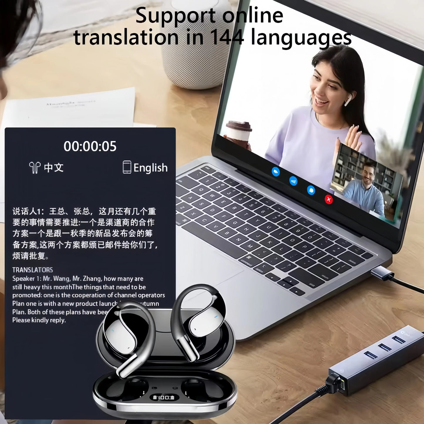 2026AI Smart Translation Headphones Sports Bluetooth Wireless Earbuds - Real-Time 144-Language Translator with Free Lifetime App