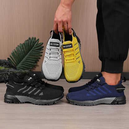 Men's Breathable Running Shoes Anti Slip Casual Fashionable Outdoor Training Hiking Shoes Outdoor Knitted Lace Up Men's Shoes